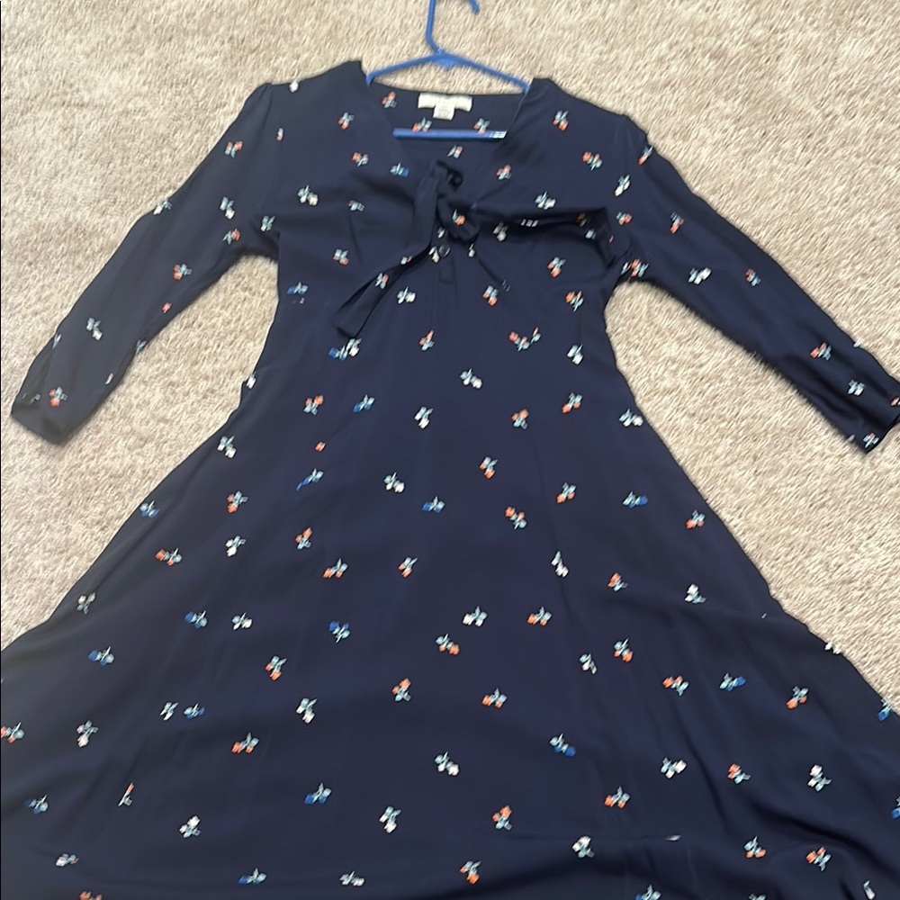 Blue and White Cowl Neck A-Line Dress with Sailor Collar